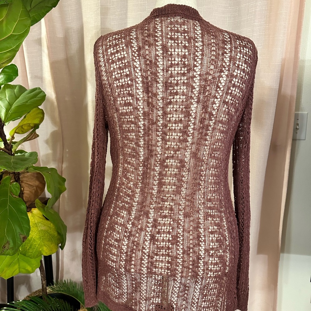 Wild Pearl Burgundy Mauve Open-Knit Cardigan